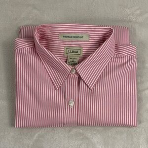 Preppy Womens Pink Striped Button-Down Wrinkle Resistant Shirt Business Casual M